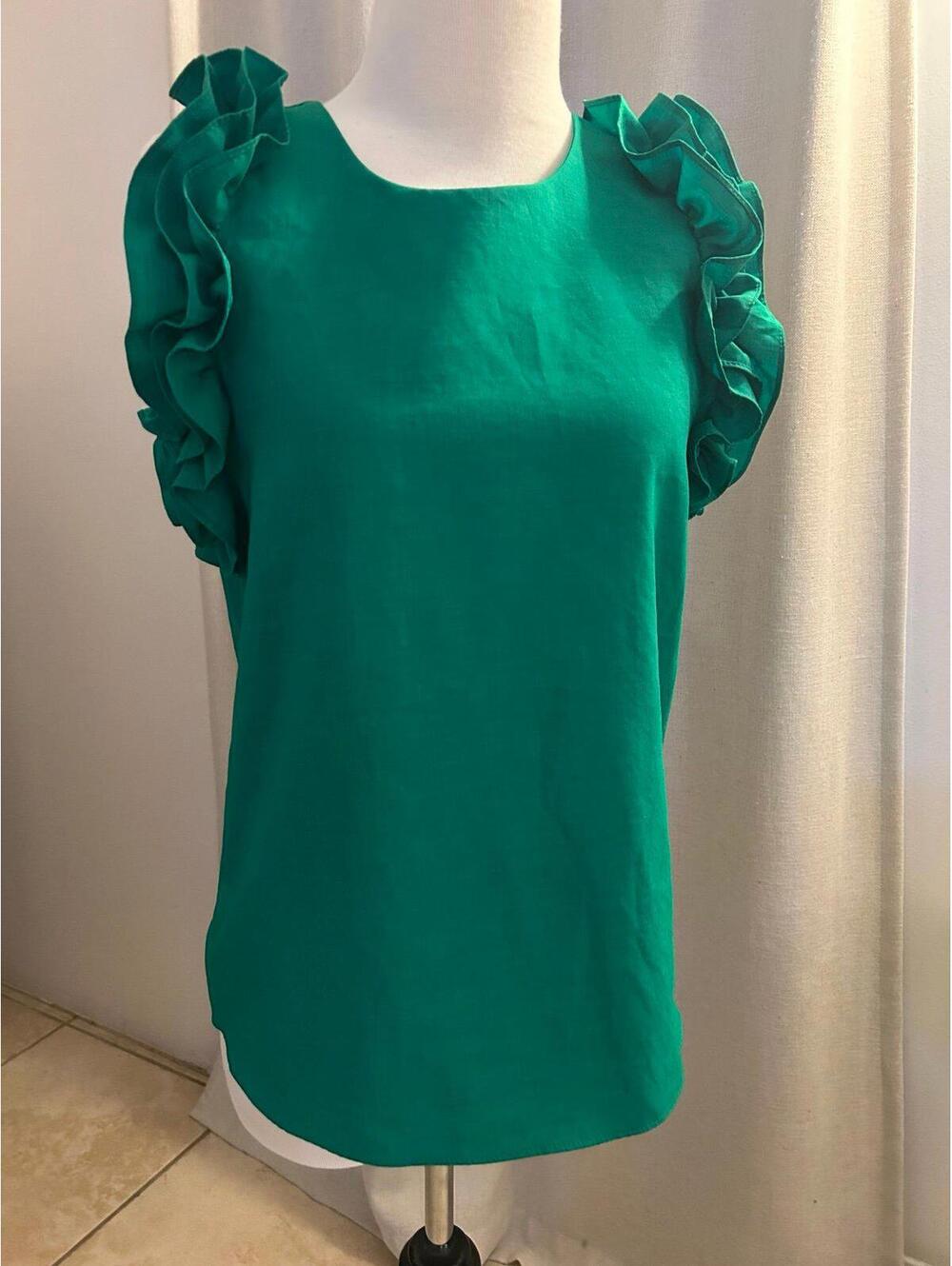 Circle Emerald Green Ruffle Sleeve Blouse Puff Shoulders Coquette Korean F